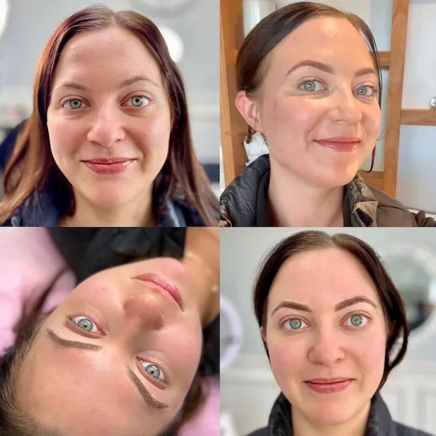 Before and after ombré powder brow collage