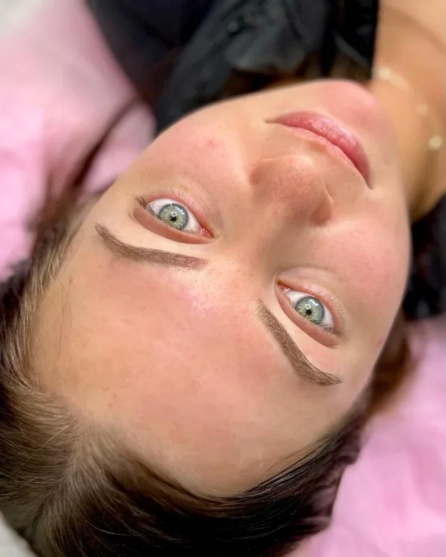 Fresh ombré brows on blush-pink treatment drape